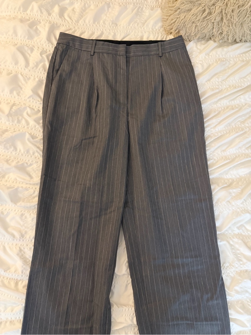 Anine Bing Gray Pinstripe Wide-Leg Trousers